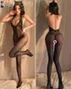 Medias de rejilla para tallas grandes con peces unidos, pantimedias sexys para glúteos expuestos, entrepierna abierta, tirantes, red de cuerpo entero 8040