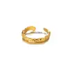 Anel Popular da Amazon Banhado a Ouro 18K Aço Inoxidável Empilhado com Senso de Textura Face Larga Anel Irregular Joias Moda