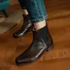 Botines Chelsea de Primera Capa de Piel de Vaca para Mujer Botas Individuales Otoño e Invierno Nuevos Punta Redonda Tacón Bajo Sin Cordones Botines Cortos Botas de Moda de Piel Genuina para Mujer