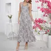 Vestido Longo Sexy de Leopardo com Decote V e Costas Abertas, Alça no Pescoço, Cyber Celebridade da Amazon, Novo, Transfronteiriço, 2025