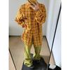 Retro Americano Dopamina Hombre y Mujer Sentido del Diseño Top Casual Suelto Cuadros Amarillos Pareja Camisa de Manga Larga Chaqueta
