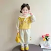 Moda Nueva de Primavera y Otoño Dulce Lindo Dibujos Animados Manga Larga Camiseta Lunares Casual Pantalones Jogger Conjunto de Dos Piezas para Niños
