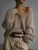 2026 Venta Caliente Transfronteriza Primavera y Otoño Cárdigan Imitación Mink Estilo Perezoso para Mujer Abrigo Suéter Holgado Suave de Manga Larga Suéter de Punto