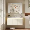 Gabinete de baño curvo estilo japonés con lavabo integrado de cerámica, combinación de gabinete y lavabo, lavabo de baño, gabinete de aluminio tipo panal