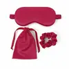 Conjunto de três peças de máscara de dormir de seda simulada, bloqueadora de luz e respirável, adequada para cochilo e viagem, inclui prendedor de cabelo e bolsa de armazenamento, protetor de olhos portátil