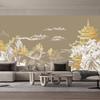 Pabellón Chino y Torre Fondo de TV Papel Tapiz Mural 3D Clásico y Elegante Papel Tapiz Simple y Atmosférico Revestimiento de Pared para Sala de Té