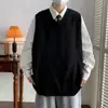 Colete de Tricô para Homens e Mulheres, Roupa de Outono e Primavera, Estilo Coreano Jovem Novo Solto Gola V Sem Mangas Cor Sólida Suéter