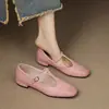 2026 Nuevos Zapatos de Cuero Versátiles y Elegantes en Color Rubor, Zapatos de Temporada Única, Suela Suave Cómoda, Superficie Suave, Zapatos de Mujer con Tira en T, Tallas 32-43, Transfronterizo