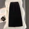 Falda de un paso de pelo de visón con abertura trasera, falda de punto de cintura alta para mujer de otoño e invierno, adelgazante, de longitud media
