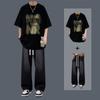 Camiseta de manga curta de verão terno casual masculino bandido bonito peça única combinando moda usar jeans moda masculina terno de duas peças