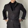 Camisa de primavera y otoño para hombre, de manga larga, a rayas, estilo dos piezas falsas, versátil, estilo coreano, business casual, ligera, madura, simple