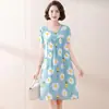 Nuevo Vestido Estampado de Algodón y Seda para Mujer 2023 de Manga Corta Estilo Verano Delgado Ropa para el Hogar Camisón Casual que Se Puede Usar Afuera