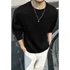 Camiseta de manga larga de cuello redondo de color liso para hombre para otoño e invierno, sudadera de estilo retro americano para pareja, marca de moda, camiseta interior térmica