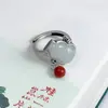 Anel de prata de lei S925 com jade Hetian em formato de cabaça, anel de dedo indicador feminino, estilo étnico retrô, joia com design aberto