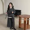Roupa Infantil Conjunto para Meninas Moletom com Capuz de Manga Longa Malha Waffle Bolsa Calça Estendida 26 Outono/Inverno Novidades Comércio Exterior Roupas