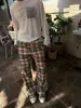 Calça Xadrez Arco-Íris de Rua Americana Transfronteiriça Masculina Verão Design Retrô Vintage Americano Calça de Perna Reta