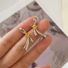 Aretes Colgantes de Metal con Aguja Coreana, Circonita y Borla de Lazo, Estilo Dulce y Cool, Aretes Franceses de Cuento de Hadas, Estilo Ins