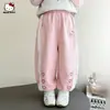 Calça Casual de Primavera para Meninas 2026 Novo Estilo Renda nas Bordas Costura Solta Confortável Elegante Calça com Bainha