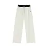 Pantalones deportivos de estilo coreano, elásticos, de cintura alta con cordón, diseño de bloques de color, modernos, holgados, adelgazantes, de pierna recta, pantalones casuales para mujer