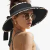 Chapéu de Palha com Proteção Solar, Proteção UV de Verão, Chapéu de Praia de Aba Larga com Topo Aberto, Chapéu de Moda Respirável para Proteção Solar Feminina em Viagens ao Ar Livre
