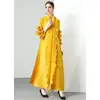 Vestido de Manga Larga con Volantes de Color Sólido Elegante de Talla Grande para Mujer, Moda Primavera 2026, Plisado Miyake, Alta Elasticidad