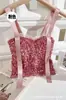 Moda de garota ousada top regata camisola sexy de lantejoulas com bojo modelagem justa versátil confortável para usar por cima curto transpassado sem alças
