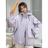 2811 Jaqueta com Capuz Feminina, Estilo Coreano Simples, Zíper, Primavera e Outono, Caimento Solto, Emagrecedora, Jaqueta Casual Petite, Blusa Versátil