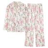 Pijama Feminino de Algodão Puro para Primavera e Outono com Bojo Manga Longa Espesso Plus Size Doce Carmável Roupa Externa Roupas de Casa conjunto