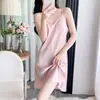 Escote en V Sexy Color Sólido Adelgazante Fresca Cómoda Seda de Hielo Camisola Vestido de Noche para Mujer Estilo Delgado Estilo Puro Deseo Sensación de Alta Gama Transfronterizo