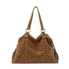 Bolsa Tote Rebites Feminina Retro Camurça Grande Capacidade Bolsa de Ombro Estilo Preguiçoso Para Trabalho Viagem Bolsa de Mão Transfronteiriça