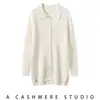 Abrigo de moda de cachemira con cuello polo para mujer, cárdigan de punto versátil de cachemira de cabra de longitud media, camisa simple de manga larga