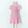 S4032 Hilo de Lentejuelas Nuevo de Primavera y Verano Cintura Elástica Cuello de Muñeca Vestido de Punto de Manga Corta Vestido de Forma A Mujer