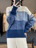 Mulheres Gradual Color Zipper Meia Abertura Gola Grossa Camisola Solta Estilo Preguiçoso Lã Malha Base Camisa