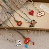 Collar con Cuerda Trenzada y Colgante de Manzana de Cerámica de Colores Dopamina para Mujer, Cadena Larga de Suéter con Dibujos Animados Lindos, Accesorio para el Cuello