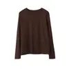 Camiseta Básica Lisa de Manga Longa Versátil OufanClassic para Mulheres, Nova Blusa Interna Gola Redonda, Camada Base 3254