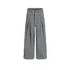 Pantalones casuales de pierna ancha, holgados y relajados, con pliegues tridimensionales de cuadros, clásico americano, pantalones tipo paracaidista negros y azules, seda de hielo