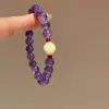 Pulsera de Cristal con Borla de Amatista Natural y Perlas Pulsera de Lujo Ligero de Gama Alta Nueva Moda China Joyería para Mujer