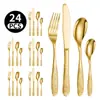 Traje de vajilla de acero inoxidable nuevo semi-gestionado TEMU transfronterizo juego de 24 piezas cuchillo de carne tenedor cuchara patrón en relieve