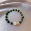 Pulseira de Pedra Verde Simples para Mulheres Estilo Coreano Pulseira Simples Personalizada Conjunto de 2 Peças Design Fashionável Pulseira Ajustável