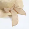 Novo Chapéu de Palha Tecido de Verão da Moda para Mulheres, Chapéu de Sol de Praia com Aba Larga para Proteção Solar, com Laço e Formato Ondulado