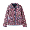 Moda Feminina de Inverno Nova Transfronteiriça Simples Versátil Bolso Floral Manga Longa Jaqueta de Algodão