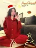 Pijama Coreano Rojo de Medio Terciopelo para Mujer, Nuevo Modelo de Invierno, Talla Grande, Engrosado, Cárdigan Cálido, Conjunto para Casa, Se Puede Usar Afuera