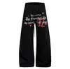 Calça Jogger Oreeta Estilo Retrô Americano Estampa de Letra Bainha Curva Unissex Solta Perna Larga Estilo Gótico Casual