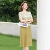 Novo Vestido de Chiffon de Verão com Manga Curta Estilo Chinês para Mães, Novo Modelo 2026, Vestido Duas Peças Estilo Nacional para Mulheres de Meia-Idade e Idosas