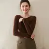 Tejido de punto de cuello redondo para mujer, Tejido de punto de lana sin costuras de cero presión, Tejido de punto versátil ajustado para usar debajo de otras prendas, Tejido de punto fino