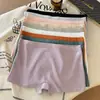 Ropa interior de algodón puro de cuatro esquinas para mujer, entrepierna 100% algodón, transpirable, de cintura media, sin costuras, pantalones de seguridad anti-exposición, pantalones de pierna recta a rayas verticales para niñas