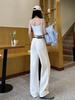 2025 Primavera y Otoño Nuevo Estilo Jeans Beige para Mujer Cintura Alta Sueltos Slim Estrechos Rectos Pantalones Retro Pierna Ancha