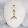 Nuevo colgante de ombligo estilo europeo y americano con forma de cola de pez, anillo de ombligo de titanio G23, joyería de ombligo chapada en oro real de 18k, directo del fabricante