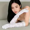Luvas de Renda para Casamento Elegantes e Modernas, Luvas de Etiqueta Sexy em Renda Vazada para Proteção Solar, Luvas Longas Finas de Renda