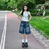 Shorts de Mezclilla Retro de Cintura Alta para Mujer Tallas Grandes, Nuevo Estilo de Verano, Corte Holgado, Pantalones Rectos de Pierna Ancha Adelgazantes de Longitud Media